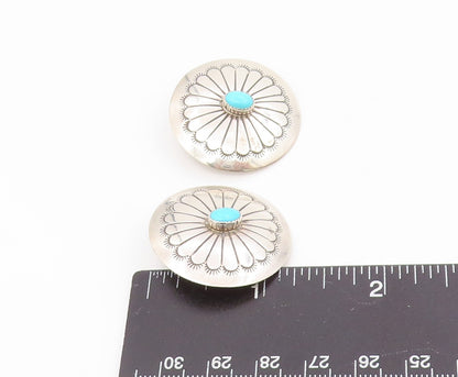 925 Sterling Silver Vintage Earrings NAVAJO Turquoise Etched Conchos  EG13964