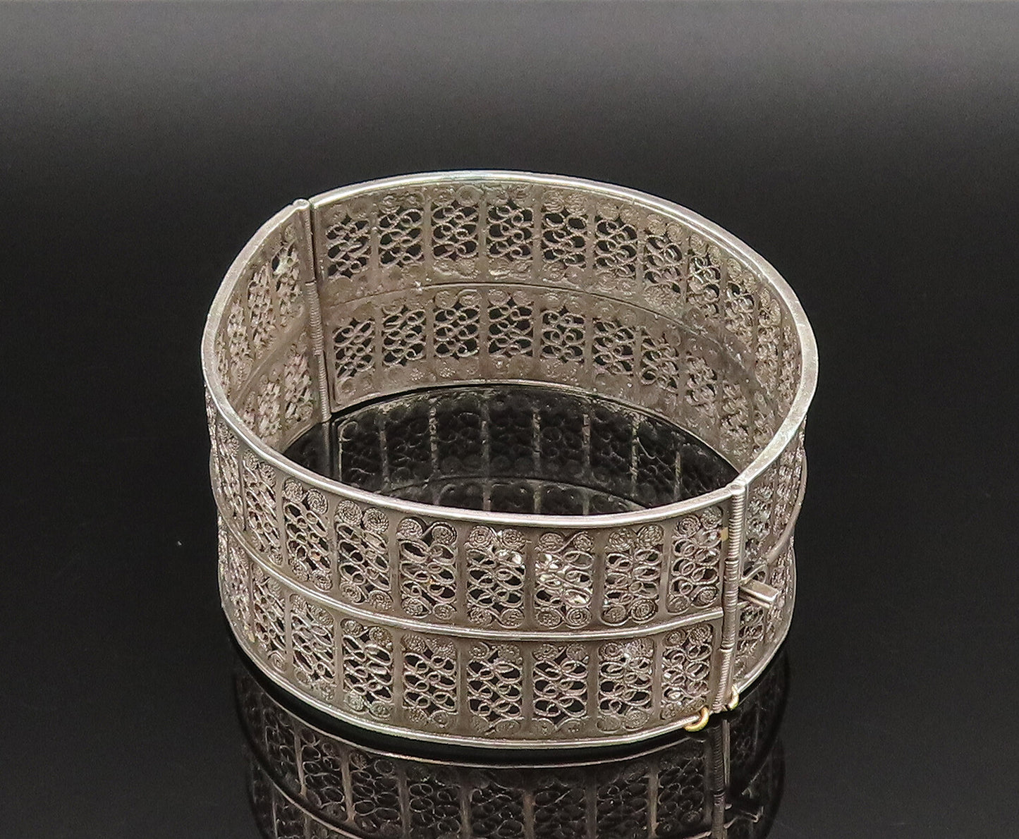 925 Sterling Silver Vintage Antique Spiral Wire Openwork Bangle Bracelet  BT9552