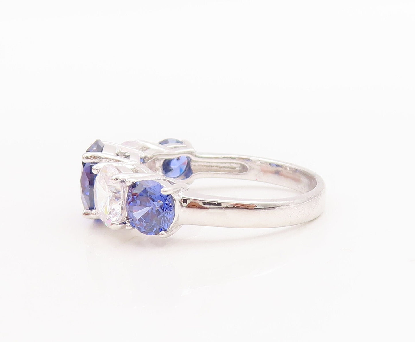 925 Sterling Silver Vintage Ring Round Cut Sapphire & CZ  Sz 7  RG29220