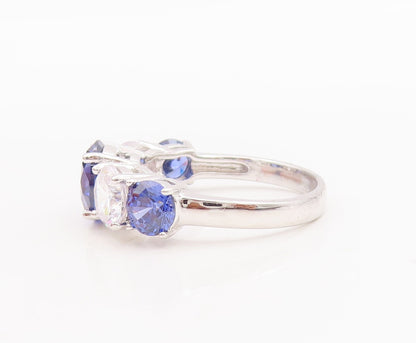 925 Sterling Silver Vintage Ring Round Cut Sapphire & CZ  Sz 7  RG29220