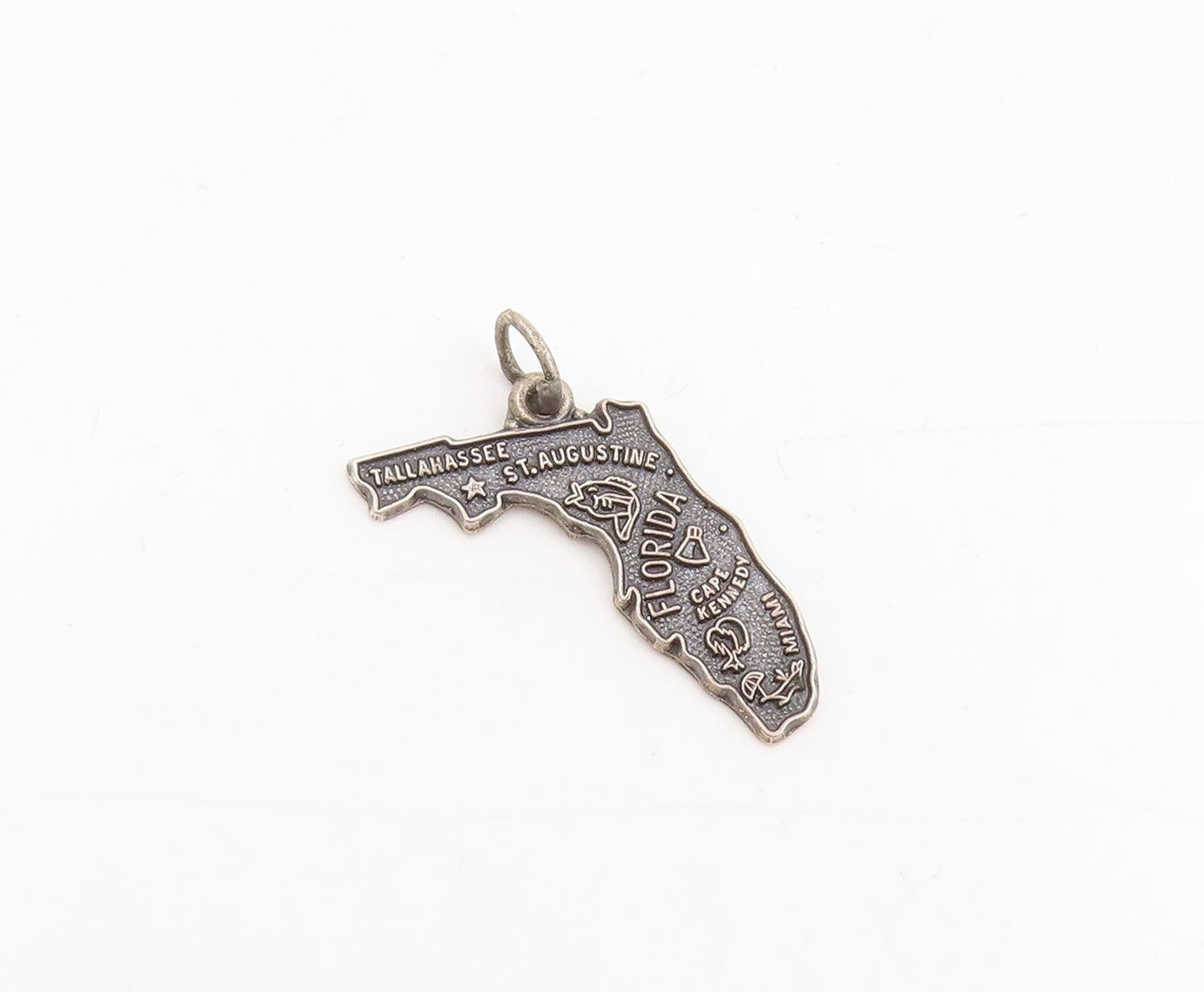 925 Sterling Silver Vintage Pendant Florida State With City Engravings  PT25391