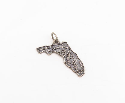 925 Sterling Silver Vintage Pendant Florida State With City Engravings  PT25391