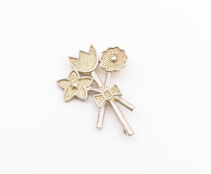 NANCY & RISE 925 Silver  Vintage Modernist Flower Bunch Brooch Pin  BP6678