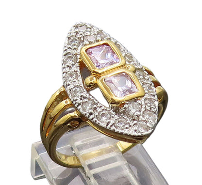 925 Silver  Vintage Two Tone Topaz Marquise Shaped Ring Sz 5.25  RG26755