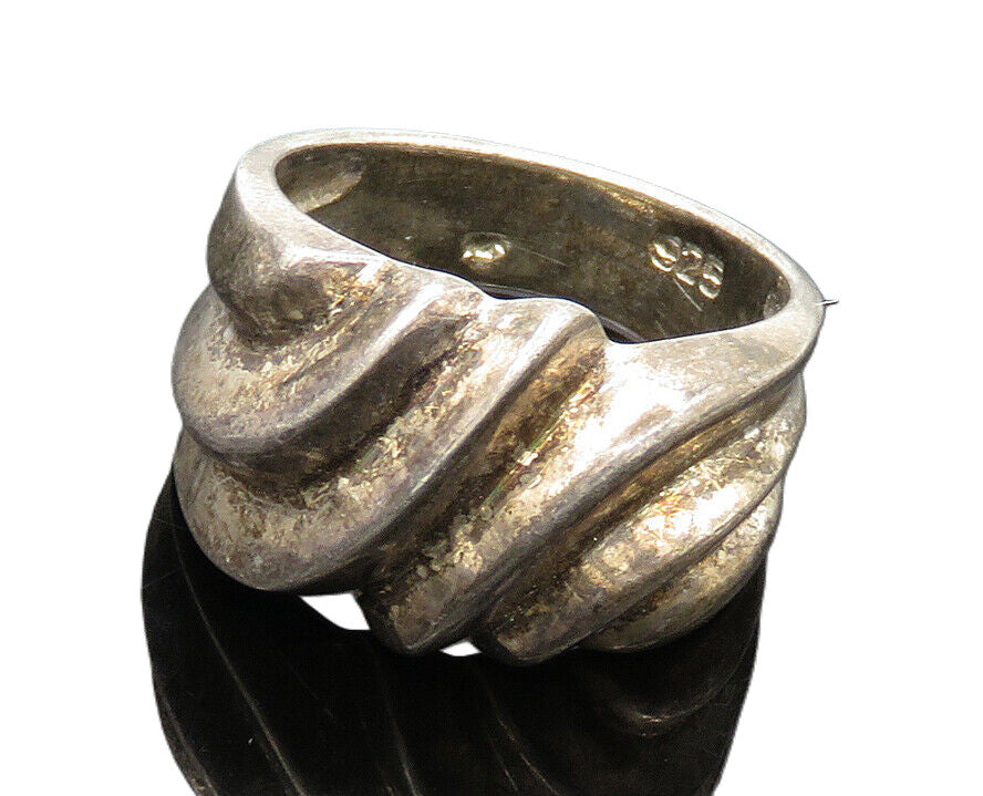 925 Sterling Silver  Vintage Dark Tone Fluted Dome Band Ring Sz 6  RG20397