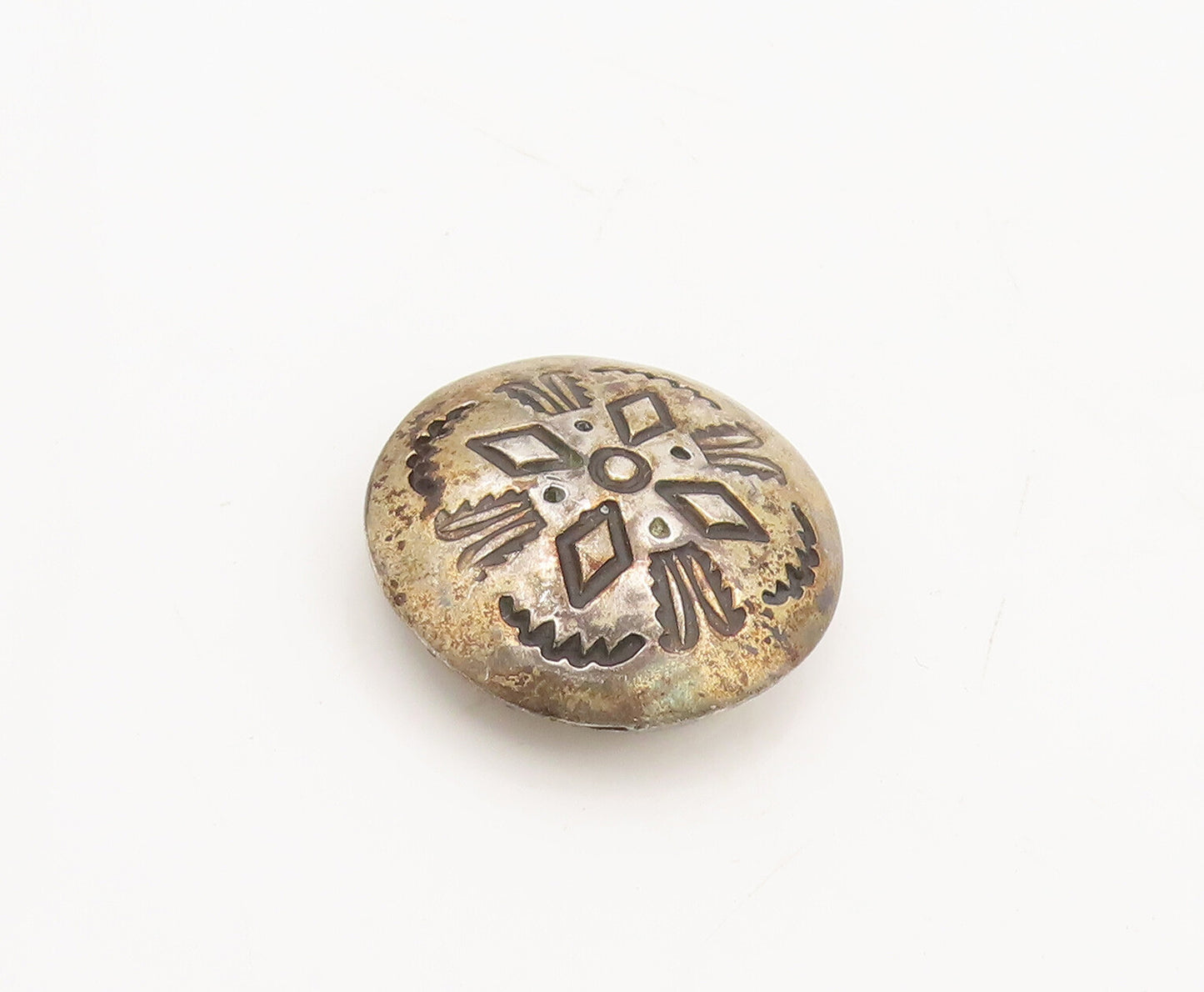 NAVAJO 925 Sterling Silver Vintage Carved Southwestern Button Cover TR3673