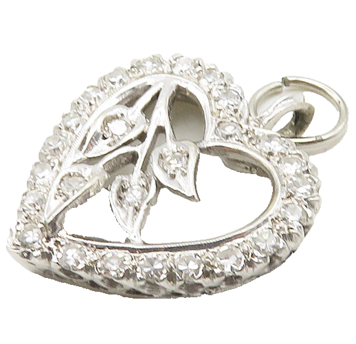 925 Sterling Silver  Cubic Zirconia Floral Leaves Love Heart Pendant  PT14659