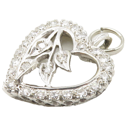 925 Sterling Silver  Cubic Zirconia Floral Leaves Love Heart Pendant  PT14659