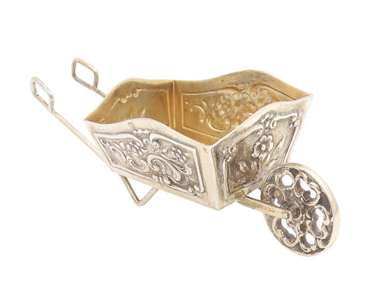 925 Sterling Silver Vintage Decorative Piece EUROPE Floral Wheelbarrow  TR4201