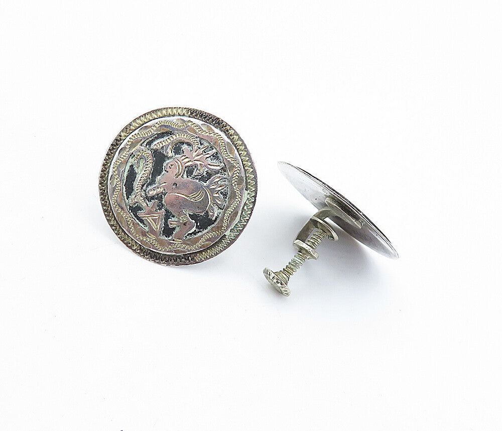 GUATEMALA 925 Sterling Silver  Vintage Traditional Non Pierce Earrings  EG2895
