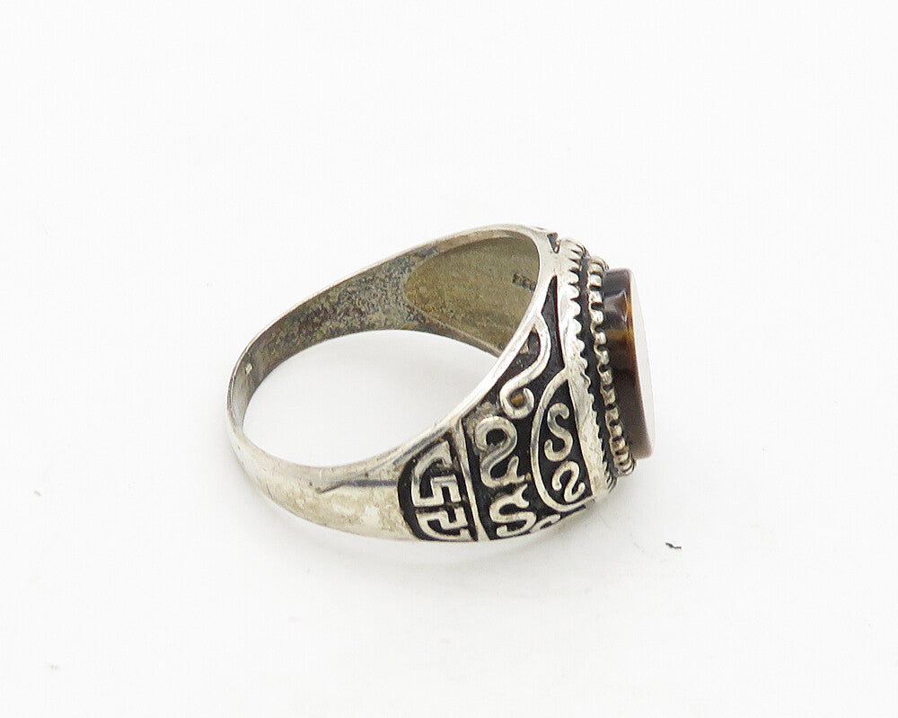 TURKISH 925 Silver  Vintage Tiger's Eye Swirl Dome Band Ring Sz 11  RG19852