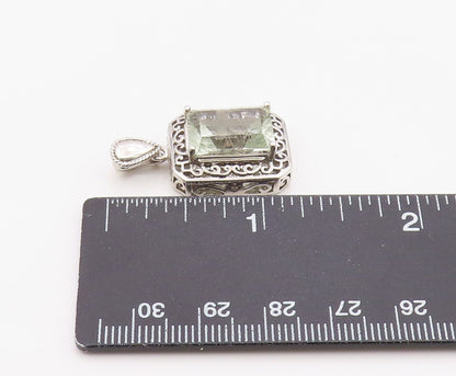 925 Sterling Silver Vintage Pendant Green Amethyst Carved Holy Cross  PT26337