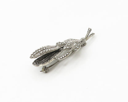 925 Sterling Silver  Vintage Sparkling Tied Flower Motif Brooch Pin  BP6835
