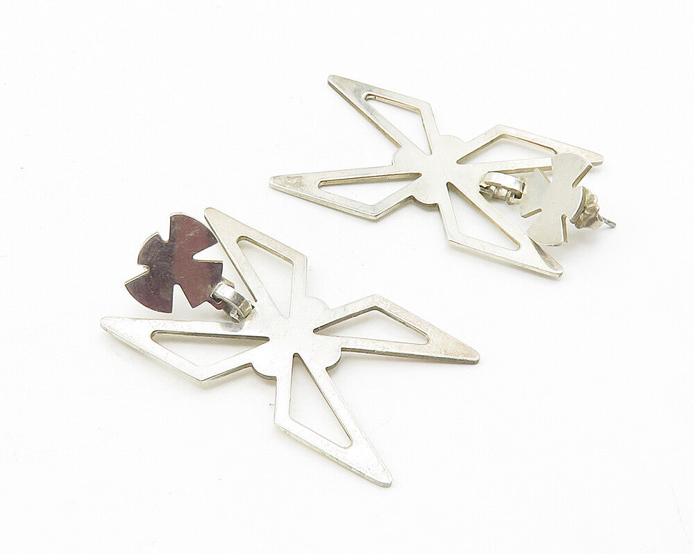 925 Sterling Silver  Vintage Shiny Butterfly Cutout Drop Earrings  EG5673
