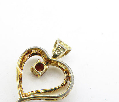ROSS SIMON 925 Silver  Red Topaz Gold Plated Open Love Heart Pendant  PT3397