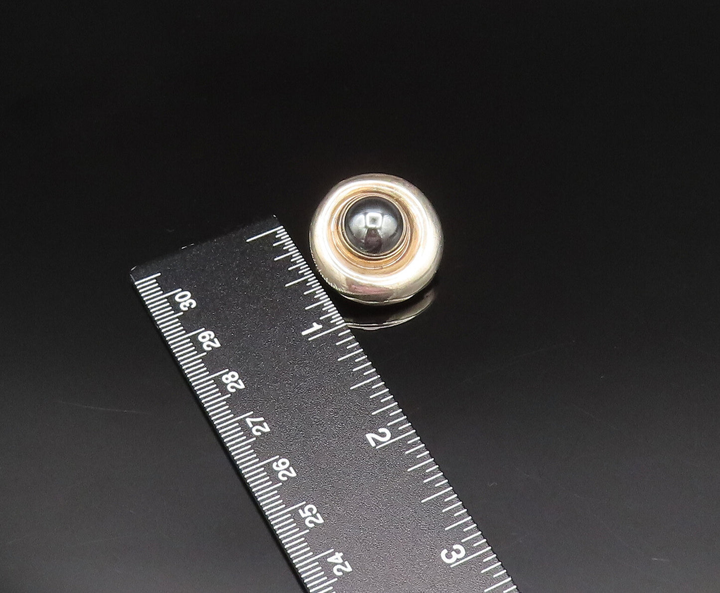 925 Silver  Vintage Cabochon Hematite Round Non Pierced Earrings  EG11921