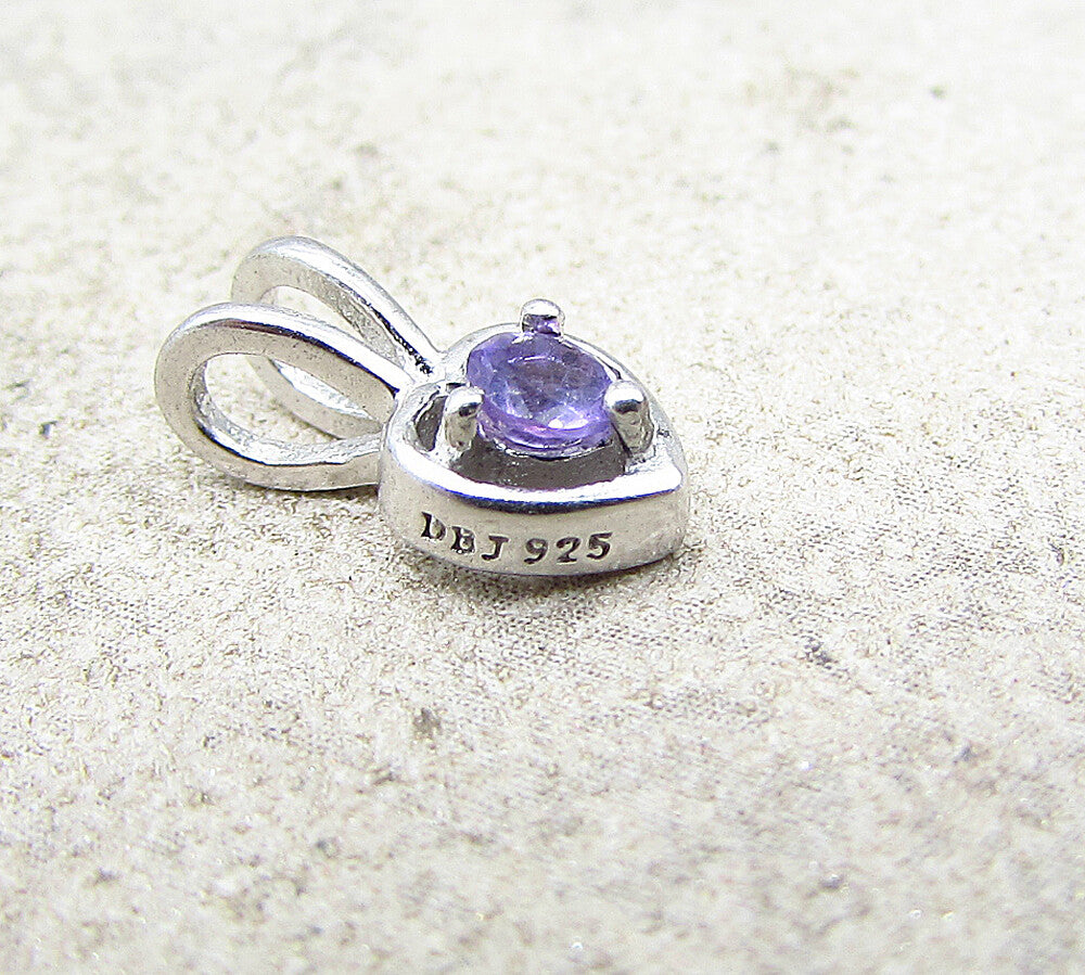 925 Sterling Silver  Amethyst Love Heart Slider Pendant  PT1454