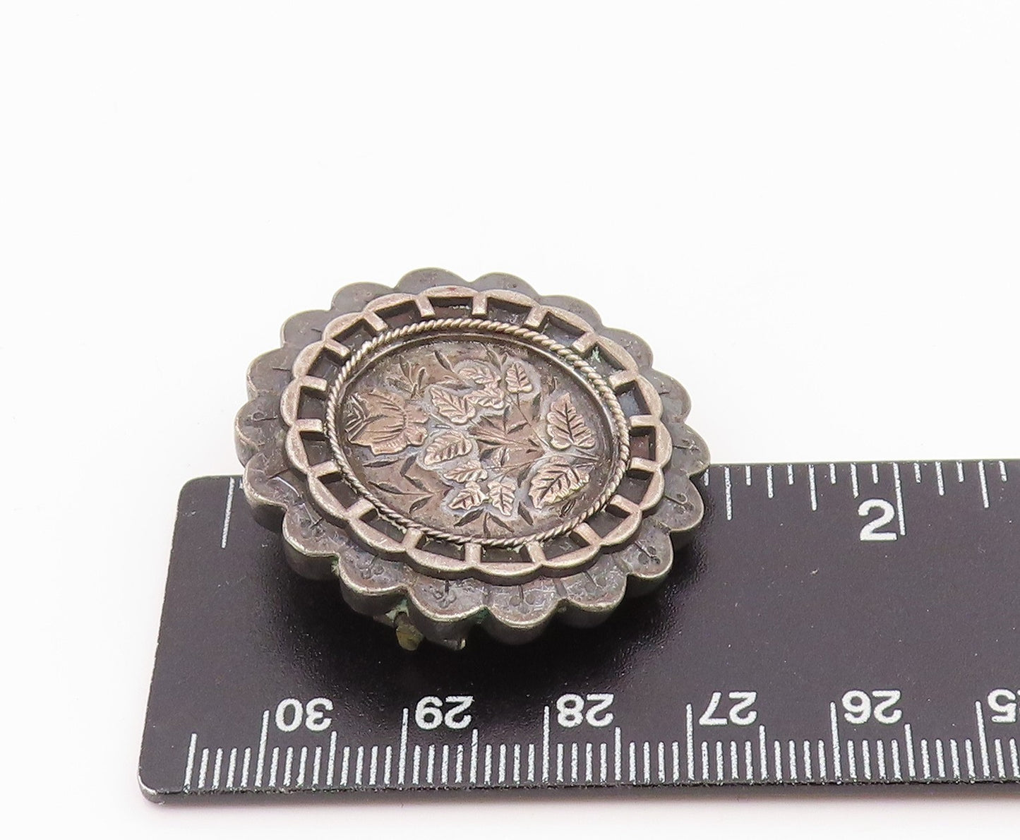 925 Sterling Silver Vintage Brooch Pin Antique Floral Blossom Concho  BP12366