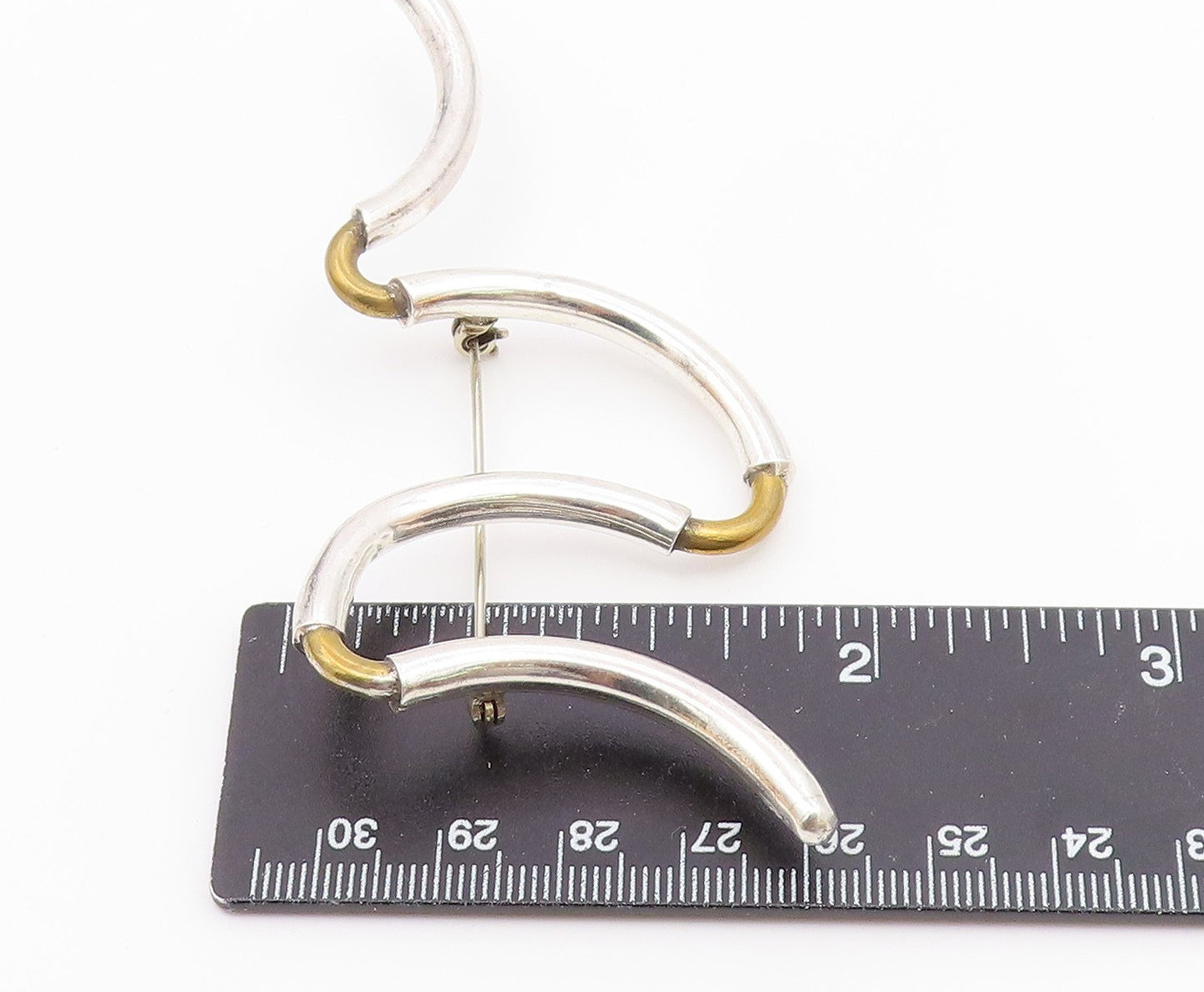 925 Sterling Silver  Vintage Shiny Two Tone Scribble Design Brooch Pin  BP3077