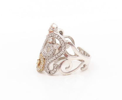 925 Sterling Silver Vintage Ring CZ Inlay Swirly Cutout Design  SZ 8  RG31985