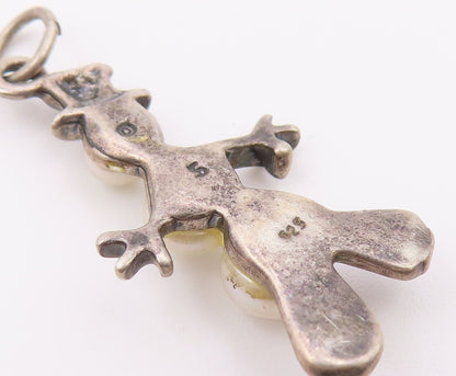 925 Sterling Silver  Vintage Cultured Pearls Carved Snowman Pendant  PT20304