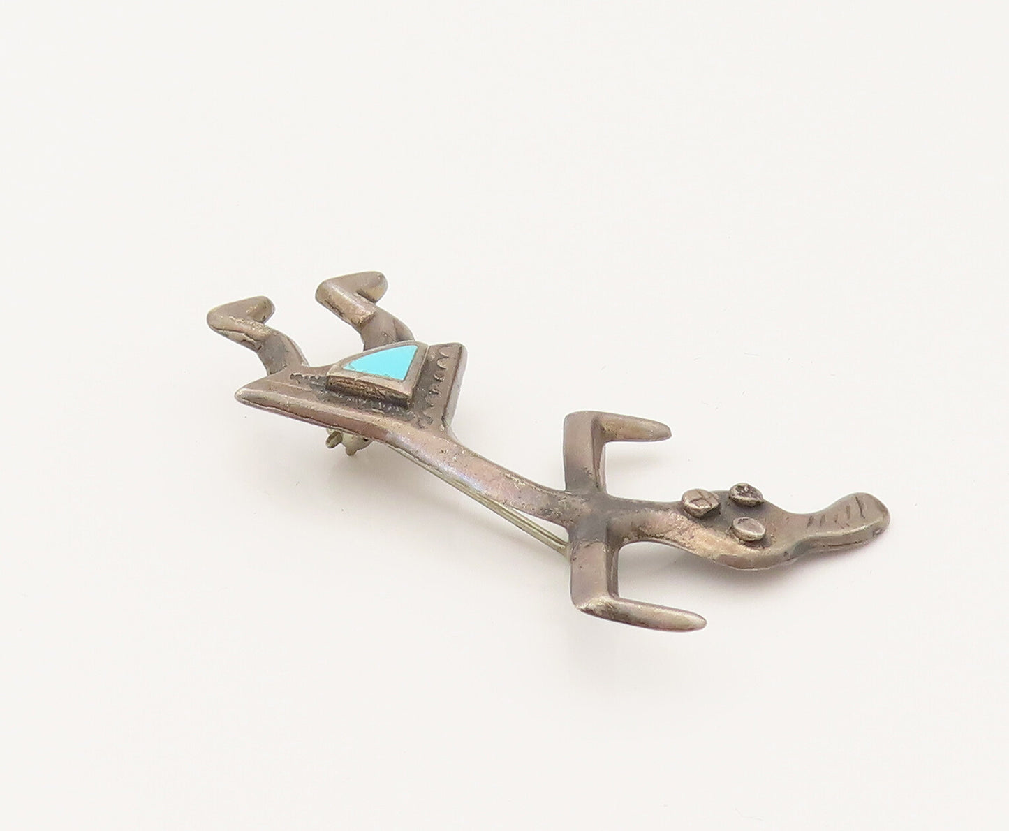 NAVAJO 925 Silver  Vintage Inlaid Turquoise Rainbow Man Brooch Pin  BP10244