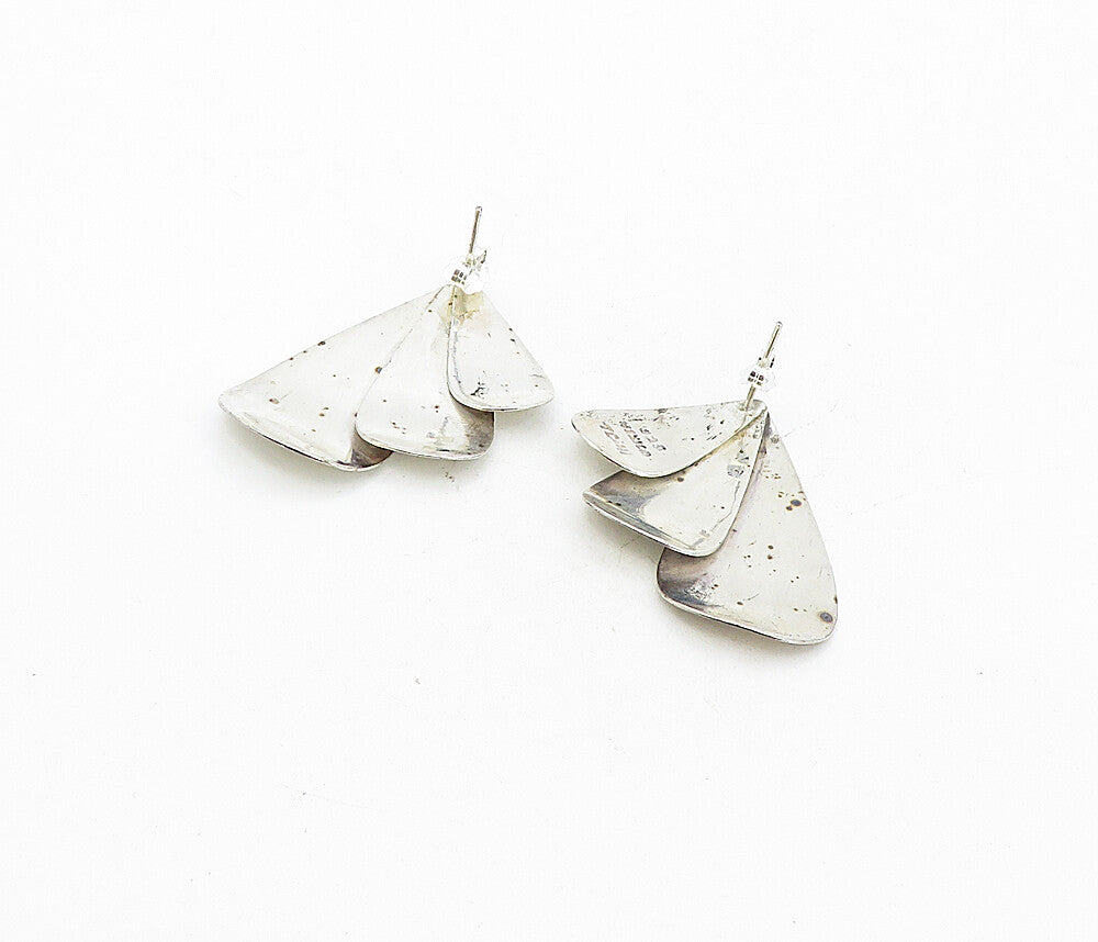 MEXICO 925 Sterling Silver  Vintage Shiny Fan Design Drop Earrings  EG4306