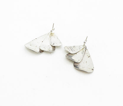 MEXICO 925 Sterling Silver  Vintage Shiny Fan Design Drop Earrings  EG4306