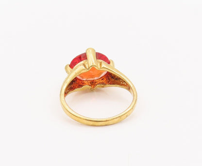 925 Sterling Silver Vintage Ring Gold Plated Solid Oval Cut Red CZ  Sz 8 RG28192