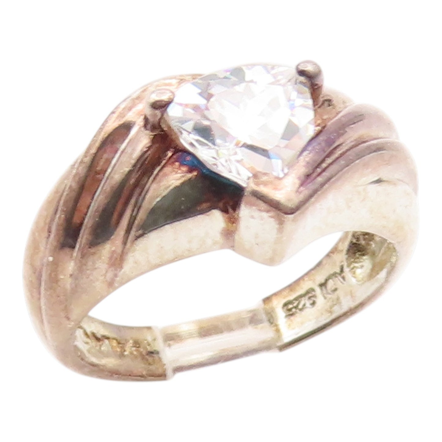 925 Sterling Silver Vintage Ring Modernist CZ Statement Band  Sz 7  RG35636