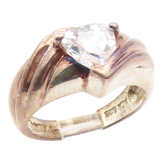 925 Sterling Silver Vintage Ring Modernist CZ Statement Band  Sz 7  RG35636