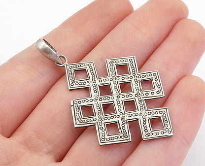 925 Sterling Silver  Vintage Etched Circle Detail Open Squares Pendant  PT5857