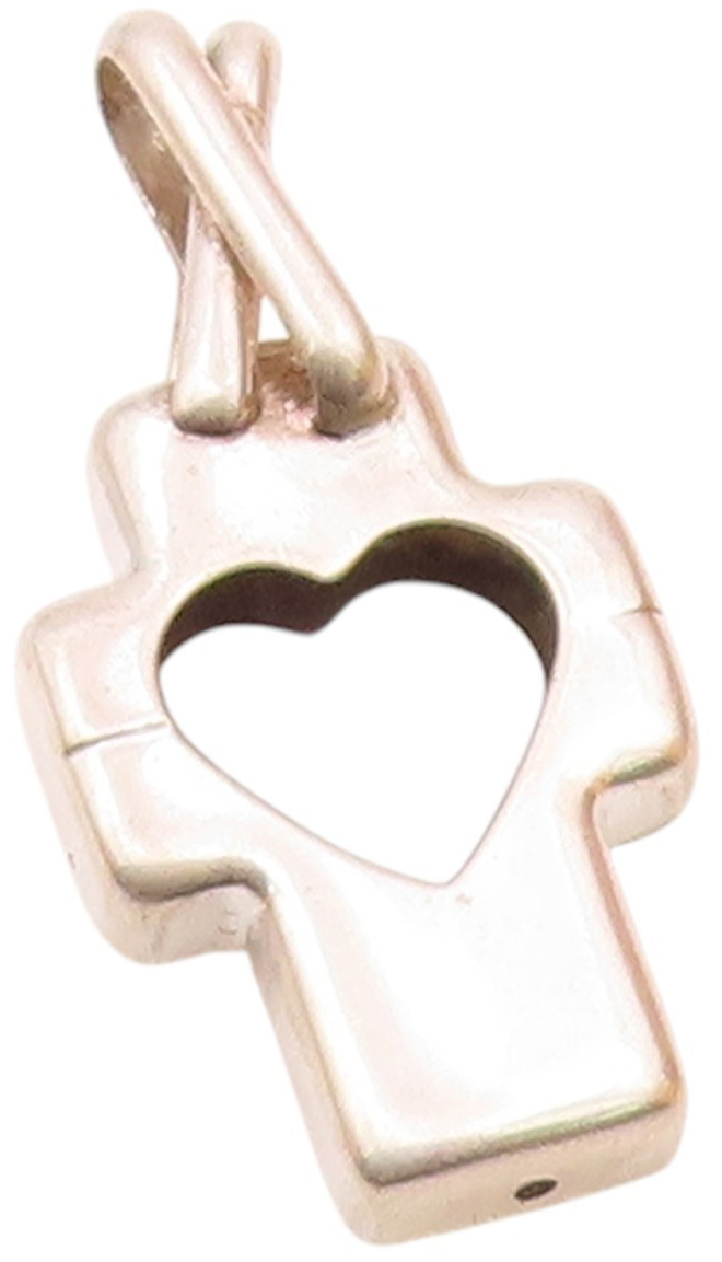 925 Sterling Silver  Vintage Open Love Heart Religious Cross Pendant  PT19584