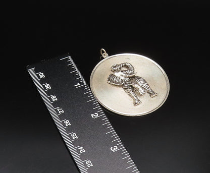 925 Sterling Silver  Vintage 3D Textured Elephant Round Mesh Pendant  PT21897