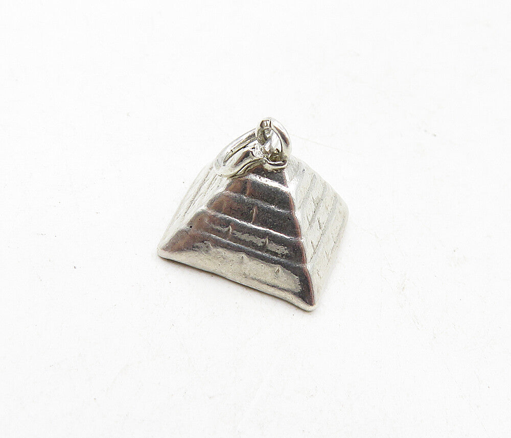 925 Sterling Silver  Vintage Shiny Petite Hollow Pyramid Motif Pendant  PT6833