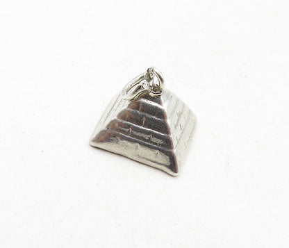 925 Sterling Silver  Vintage Shiny Petite Hollow Pyramid Motif Pendant  PT6833