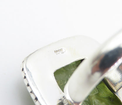 925 Sterling Silver  Peridot Cluster Square Fluted Cocktail Ring Sz 9  RG8306