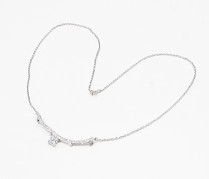 925 Sterling Silver  Cubic Zirconia Floral Double Wear Chain Necklace  PT2462