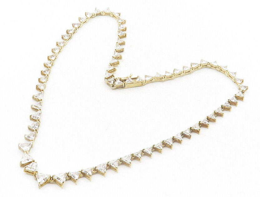 925 Sterling Silver  Cubic Zirconia Shiny Gold Plated Chain Necklace  NE2105