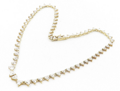 925 Sterling Silver  Cubic Zirconia Shiny Gold Plated Chain Necklace  NE2105