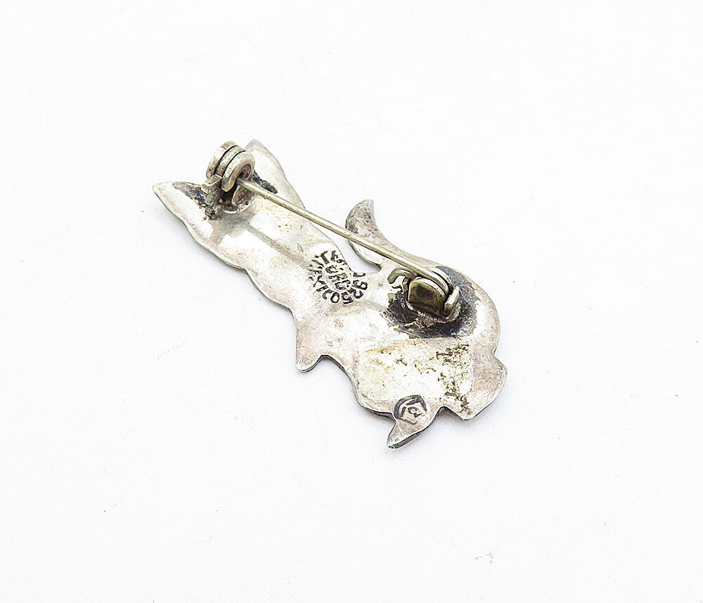 MEXICO 925 Sterling Silver  Vintage Abalone Sitting Cats Brooch Pin  BP1250