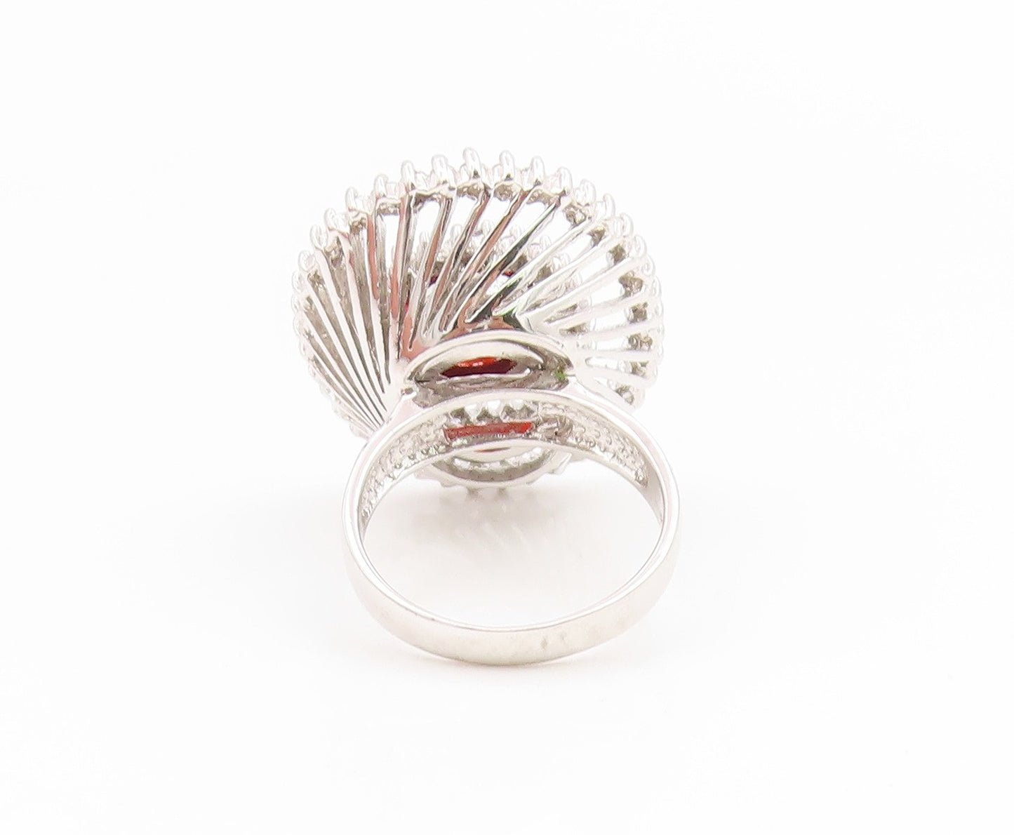 925 Sterling Silver Vintage Ring Red & White CZ Statement Band  Sz 9  RG35199
