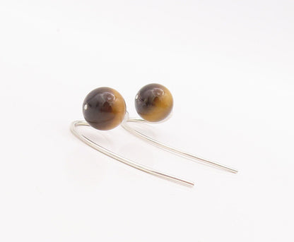 925 Sterling Silver Vintage Earrings Designer Bead Shape Tiger's Eye  EG13051