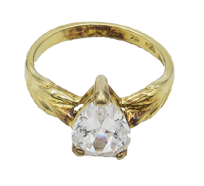 925 Silver  Vintage Tear Drop Cubic Zirconia Solitaire Ring Sz 6  RG19692