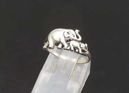 925 Sterling Silver  Vintage Shiny Elephant Mom & Baby Band Ring Sz 5  RG20988