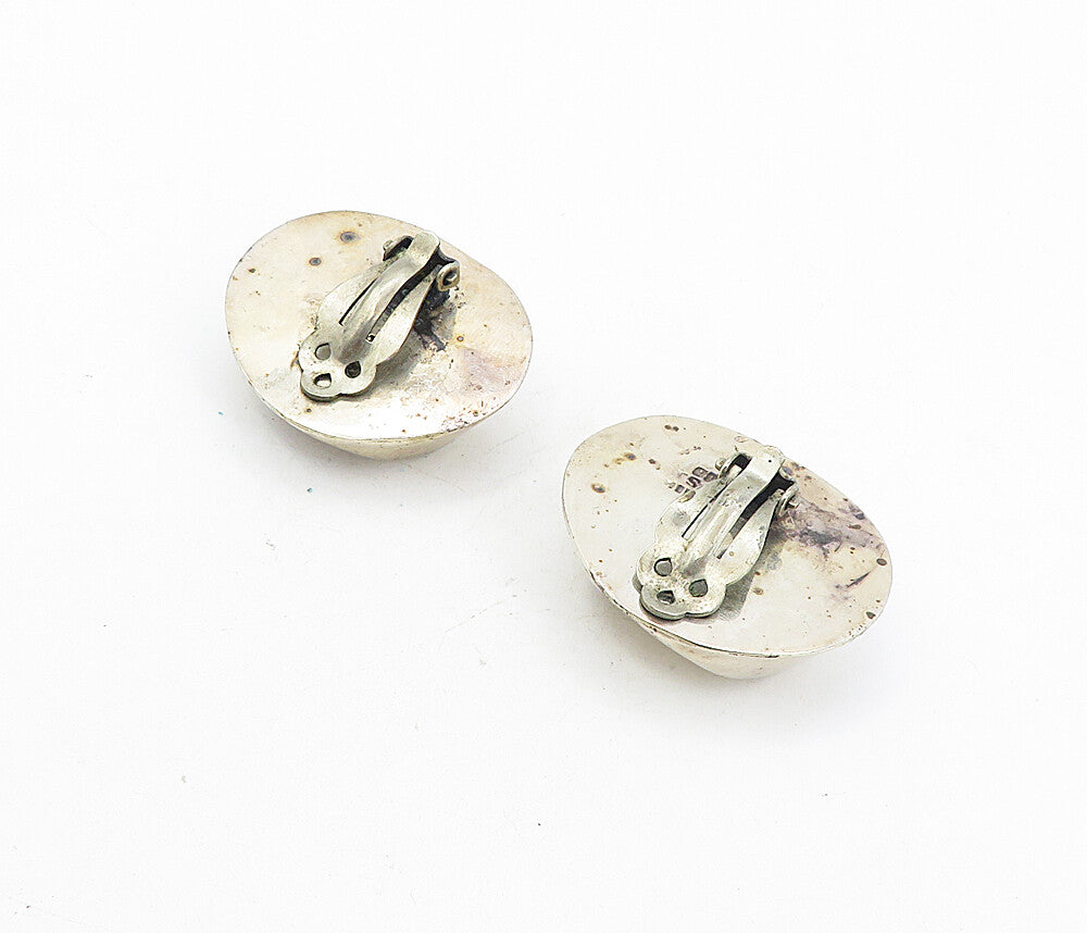 MEXICO 925 Sterling Silver  Vintage Concave Round Non Pierce Earrings  EG4334