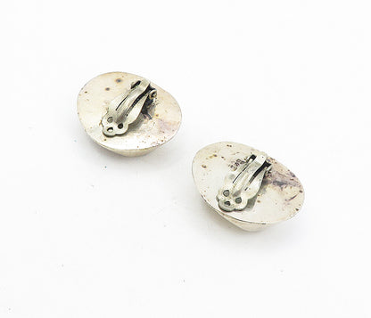 MEXICO 925 Sterling Silver  Vintage Concave Round Non Pierce Earrings  EG4334