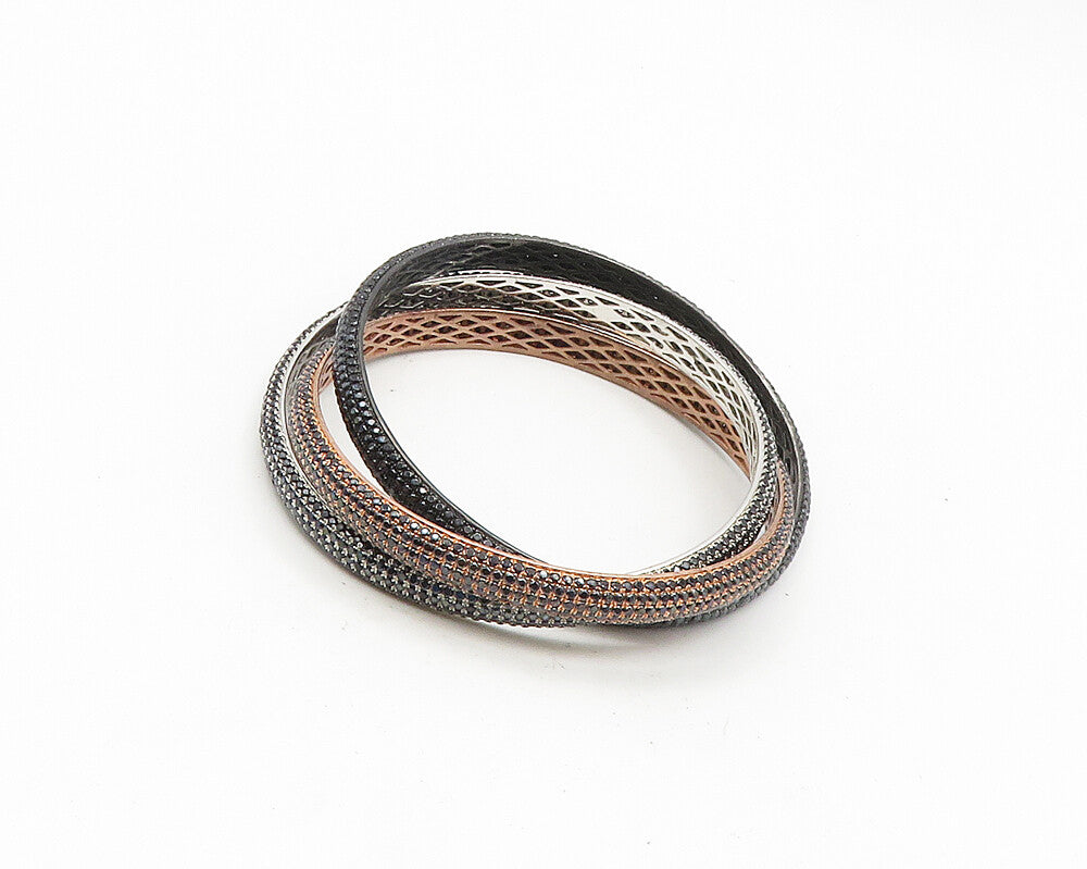 PJC 925 Sterling Silver  3 Pcs Hematite Encrusted Bangle Bracelets  BT7284