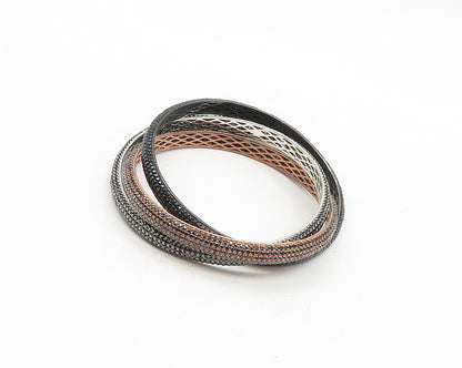 PJC 925 Sterling Silver  3 Pcs Hematite Encrusted Bangle Bracelets  BT7284