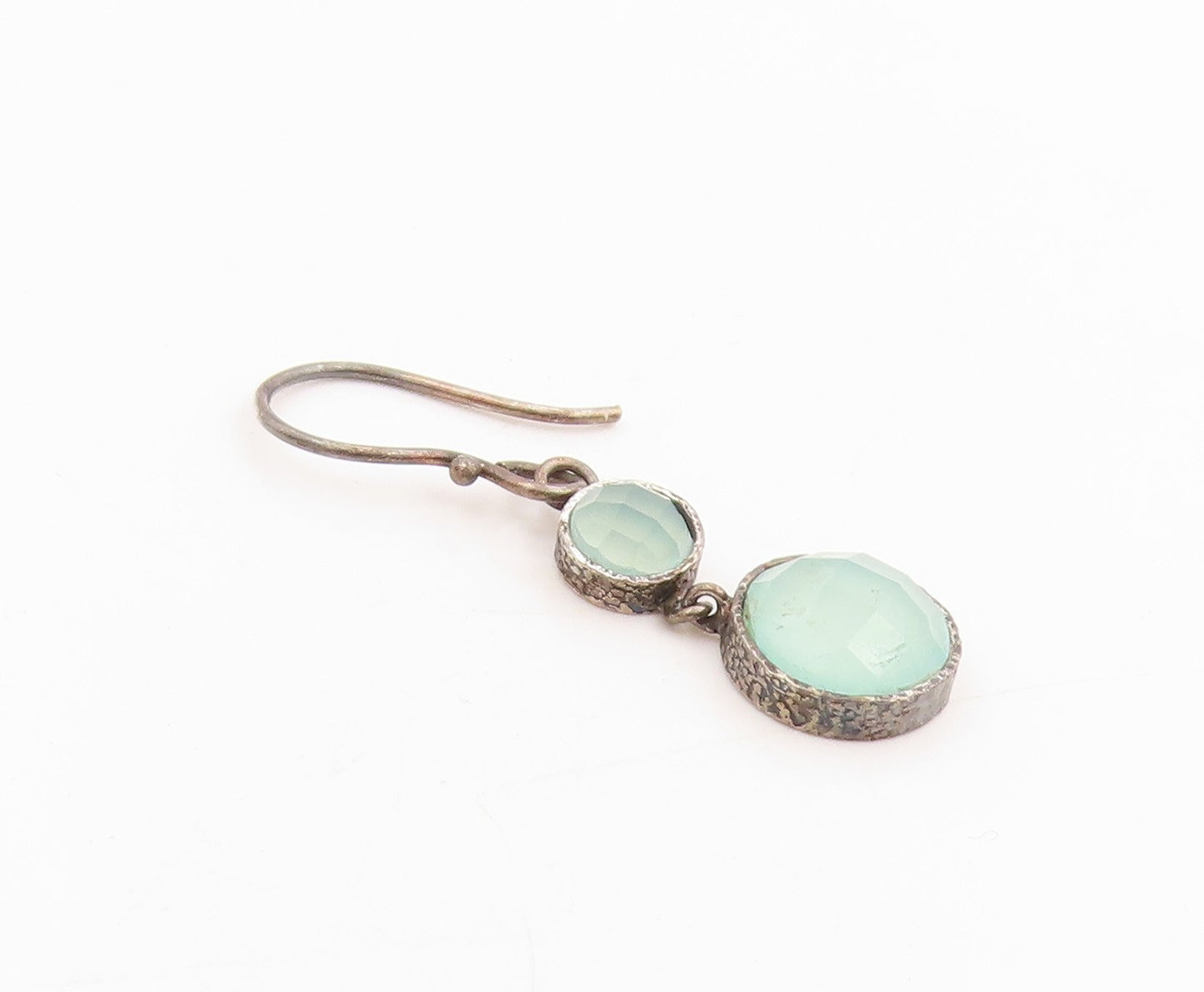925 Sterling Silver Vintage Earrings Round Green Gemstone Drop Dangles  EG13770